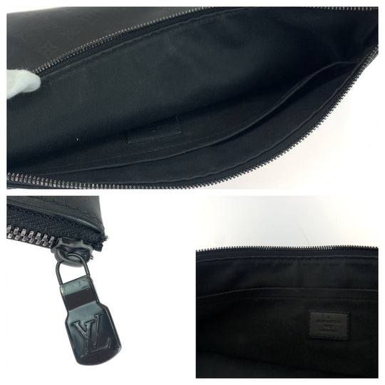 LOUIS VUITTON Clutch bag M62903 leather Black black Clutch bag business bag Monogram shadow Pochette Discovery mens Used Authentic