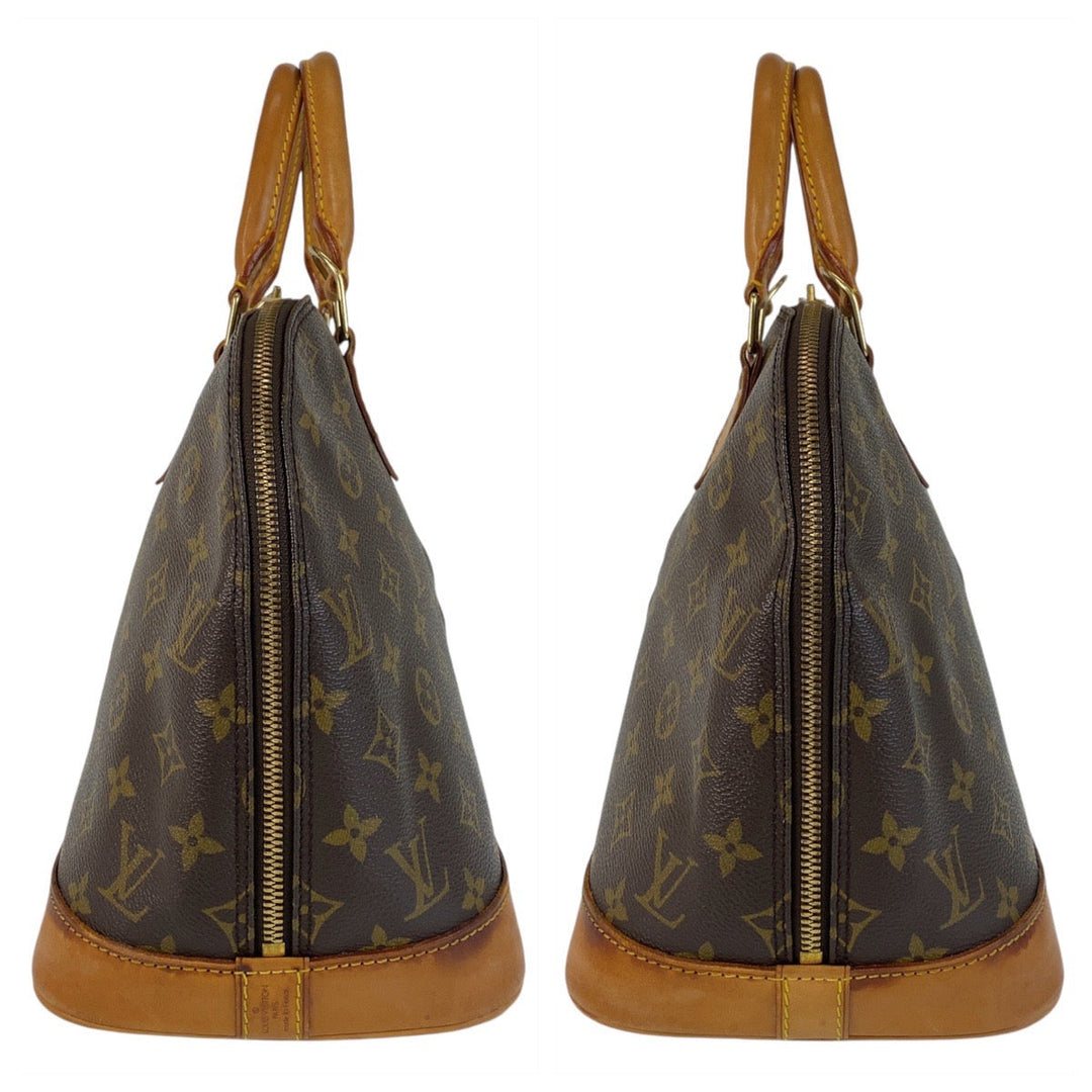LOUIS VUITTON Handbag M51130 PVC, Leather Brown Gold Metal Handbag Monogram Alma Women Used Authentic