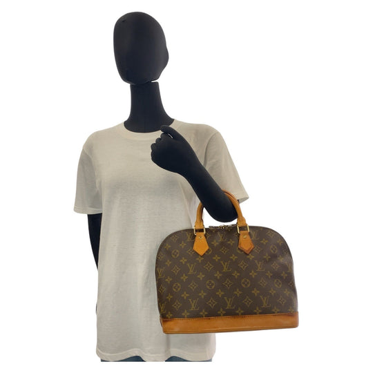 LOUIS VUITTON Handbag M51130 PVC, Leather Brown Gold Metal Handbag Monogram Alma Women Used Authentic