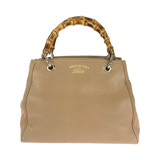 GUCCI Handbag 236032 leather Beige Brown Gold Metal Handbag Bamboo Women Used Authentic