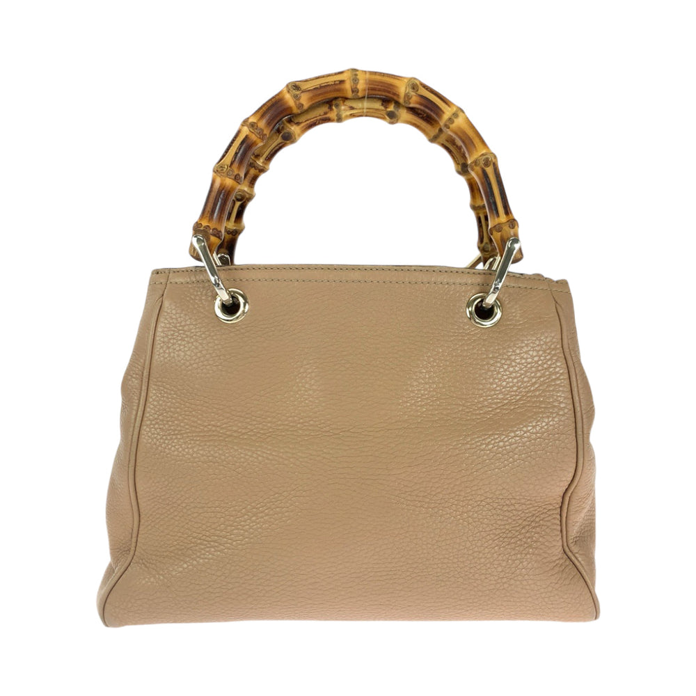 GUCCI Handbag 236032 leather Beige Brown Gold Metal Handbag Bamboo Women Used Authentic
