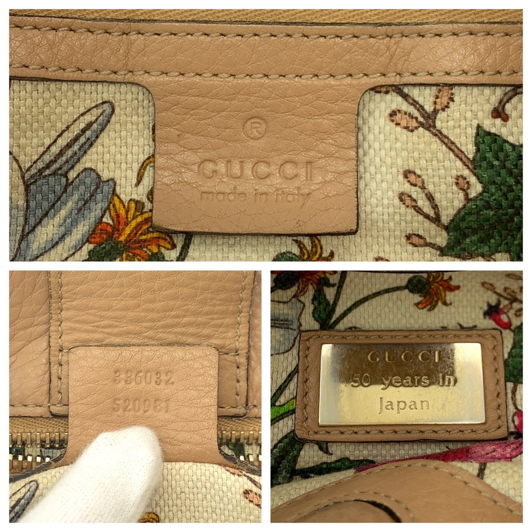GUCCI Handbag 236032 leather Beige Brown Gold Metal Handbag Bamboo Women Used Authentic