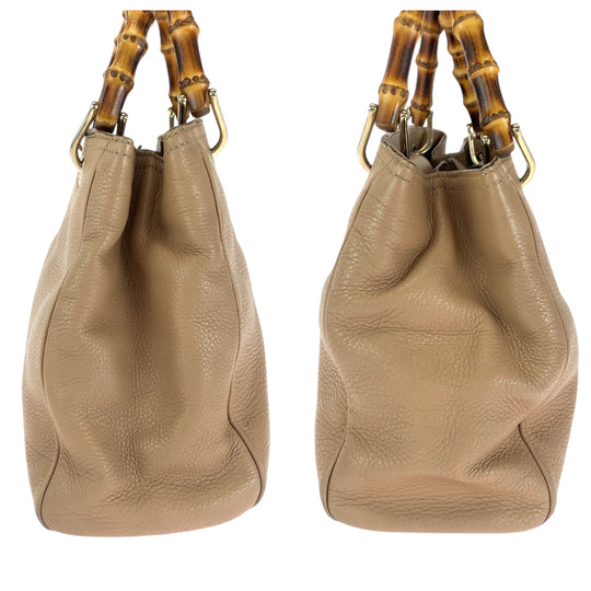 GUCCI Handbag 236032 leather Beige Brown Gold Metal Handbag Bamboo Women Used Authentic