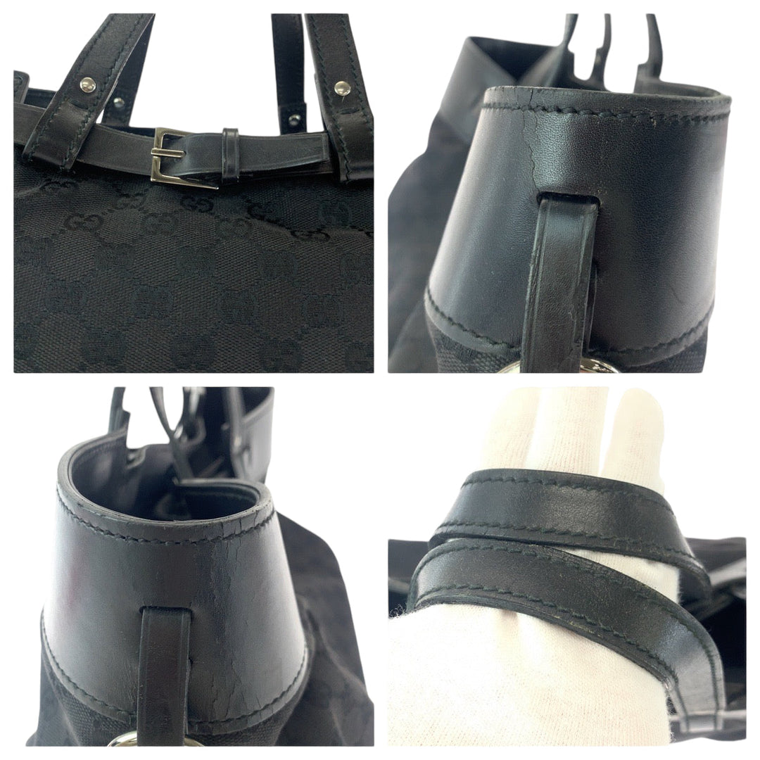 GUCCI Tote Bag 106251 GG canvas Black SilverMetal Tote Bag Shoulder Bag Women Used Authentic