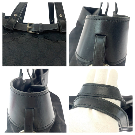 GUCCI Tote Bag 106251 GG canvas Black SilverMetal Tote Bag Shoulder Bag Women Used Authentic