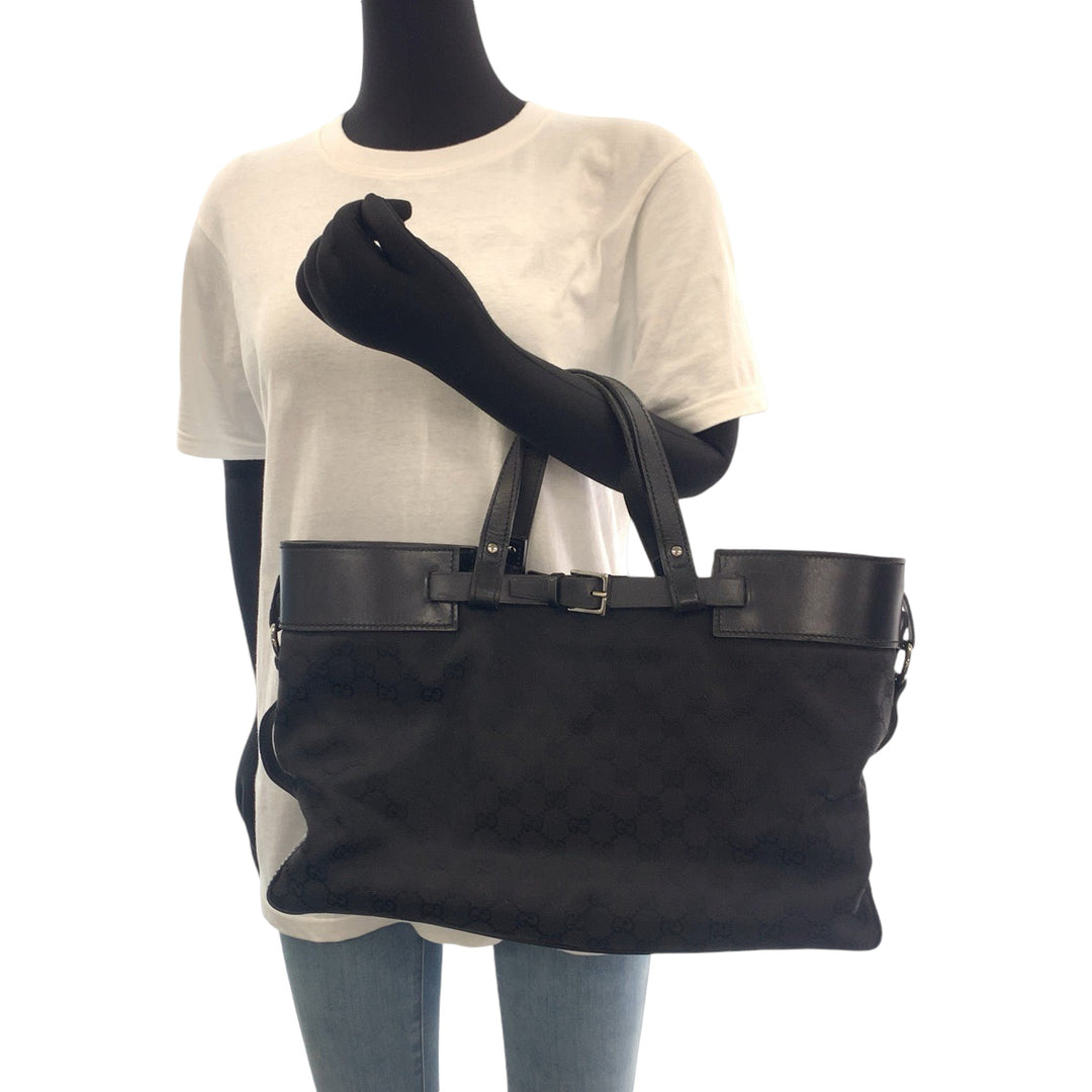 GUCCI Tote Bag 106251 GG canvas Black SilverMetal Tote Bag Shoulder Bag Women Used Authentic