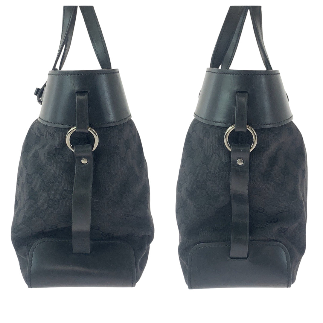 GUCCI Tote Bag 106251 GG canvas Black SilverMetal Tote Bag Shoulder Bag Women Used Authentic