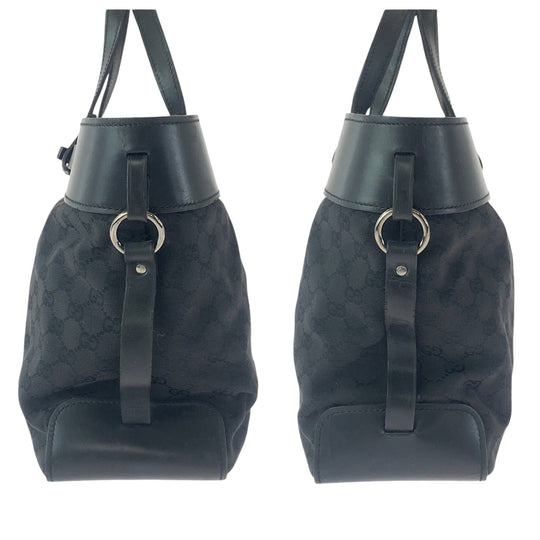 GUCCI Tote Bag 106251 GG canvas Black SilverMetal Tote Bag Shoulder Bag Women Used Authentic