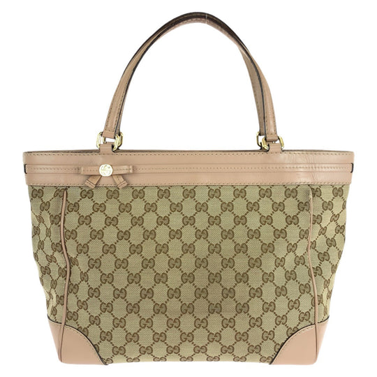 GUCCI Tote Bag 257061 GG canvas, leather Pink Beige Gold Metal Tote Bag Shoulder Bag Pretty Women Used Authentic
