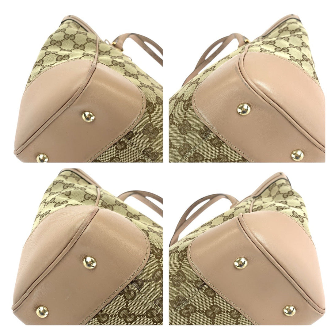GUCCI Tote Bag 257061 GG canvas, leather Pink Beige Gold Metal Tote Bag Shoulder Bag Pretty Women Used Authentic