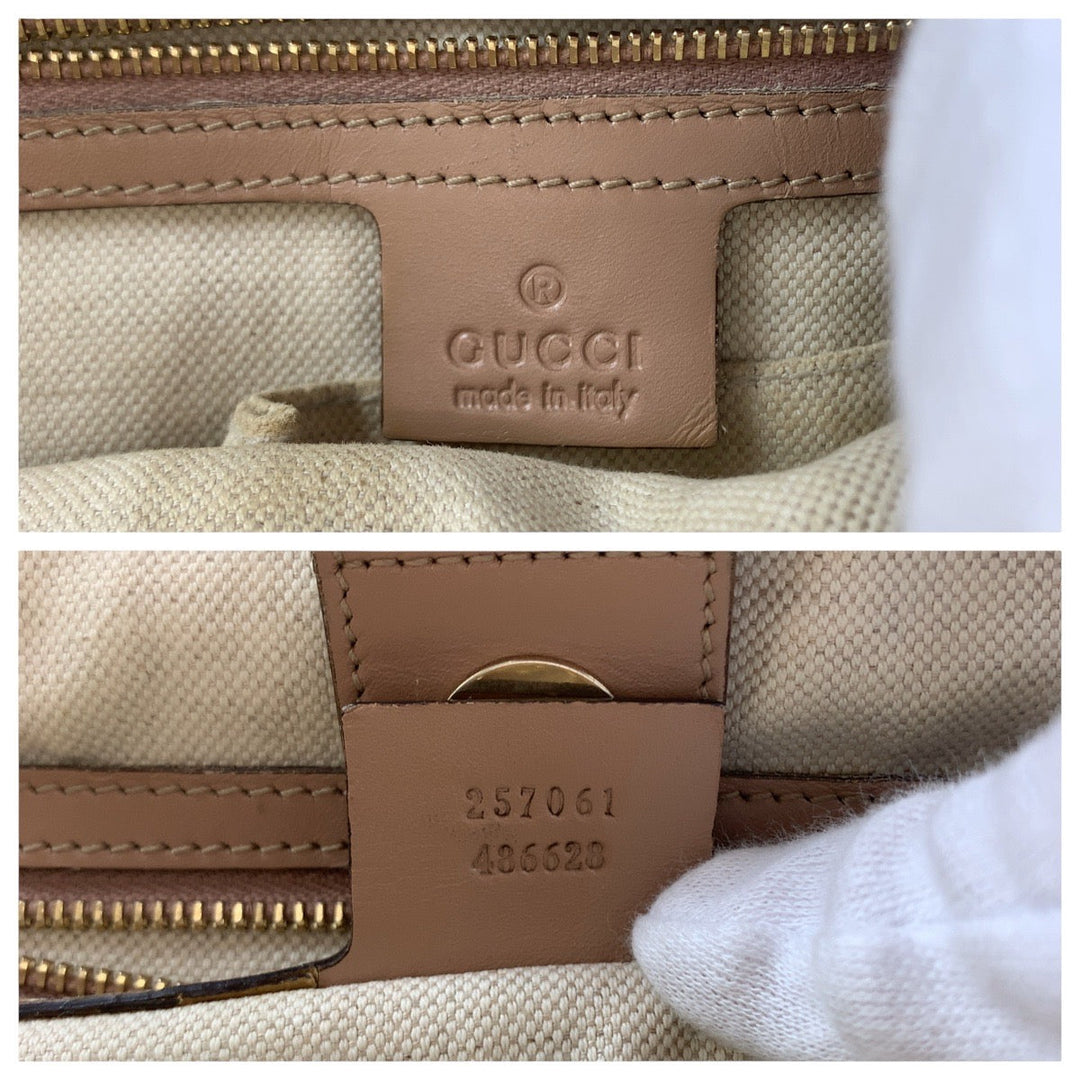 GUCCI Tote Bag 257061 GG canvas, leather Pink Beige Gold Metal Tote Bag Shoulder Bag Pretty Women Used Authentic