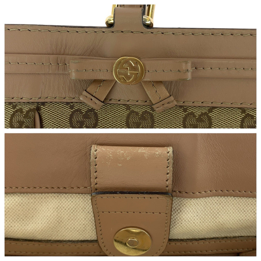 GUCCI Tote Bag 257061 GG canvas, leather Pink Beige Gold Metal Tote Bag Shoulder Bag Pretty Women Used Authentic