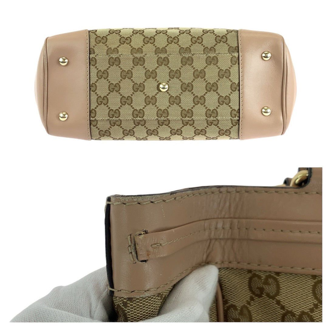 GUCCI Tote Bag 257061 GG canvas, leather Pink Beige Gold Metal Tote Bag Shoulder Bag Pretty Women Used Authentic
