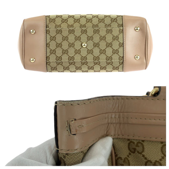 GUCCI Tote Bag 257061 GG canvas, leather Pink Beige Gold Metal Tote Bag Shoulder Bag Pretty Women Used Authentic