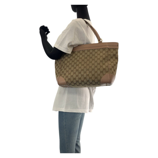 GUCCI Tote Bag 257061 GG canvas, leather Pink Beige Gold Metal Tote Bag Shoulder Bag Pretty Women Used Authentic