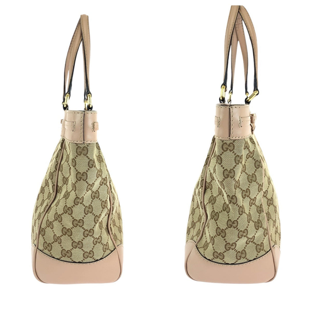 GUCCI Tote Bag 257061 GG canvas, leather Pink Beige Gold Metal Tote Bag Shoulder Bag Pretty Women Used Authentic