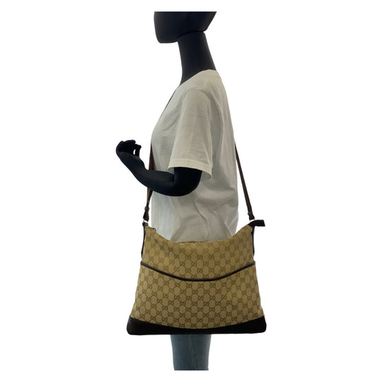 GUCCI Shoulder Bag 374411 GG canvas, leather Beige Brown SilverMetal Crossbody Shoulder Bag Messenger Bag Women Used Authentic