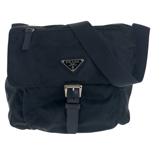 PRADA Shoulder Bag Nylon Black SilverMetal Crossbody Shoulder Bag Test Triangle With logo mens Used Authentic