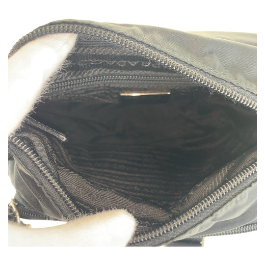 PRADA Shoulder Bag Nylon Black SilverMetal Crossbody Shoulder Bag Test Triangle With logo mens Used Authentic