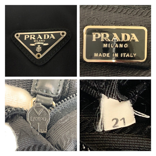 PRADA Shoulder Bag Nylon Black SilverMetal Crossbody Shoulder Bag Test Triangle With logo mens Used Authentic