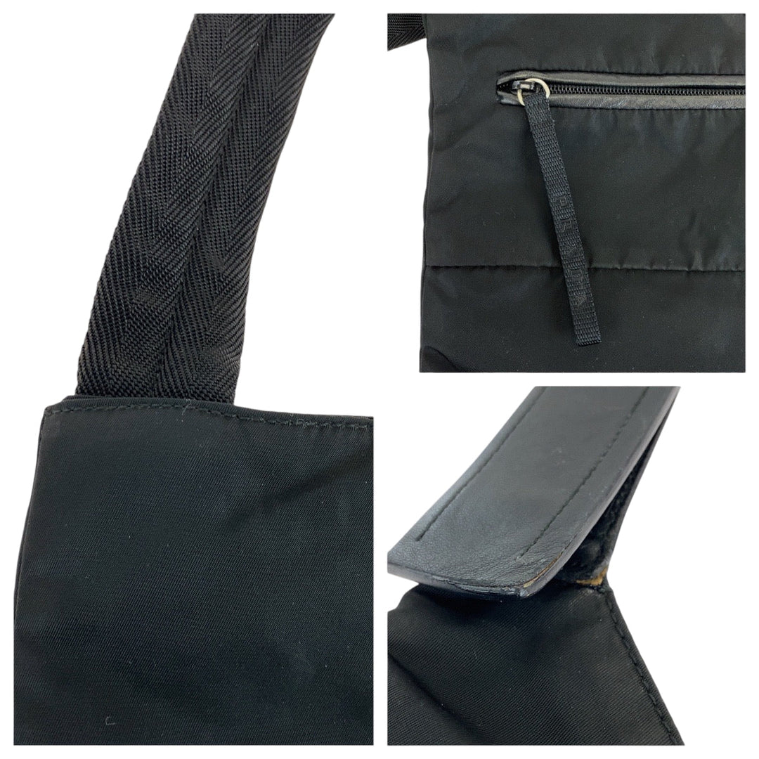 PRADA Shoulder Bag Nylon Black SilverMetal Crossbody Shoulder Bag Test Triangle With logo Women Used Authentic