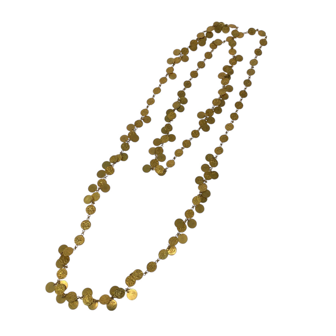 CHANEL Necklace metal gold Coin necklace COCO Mark Women Used Authentic