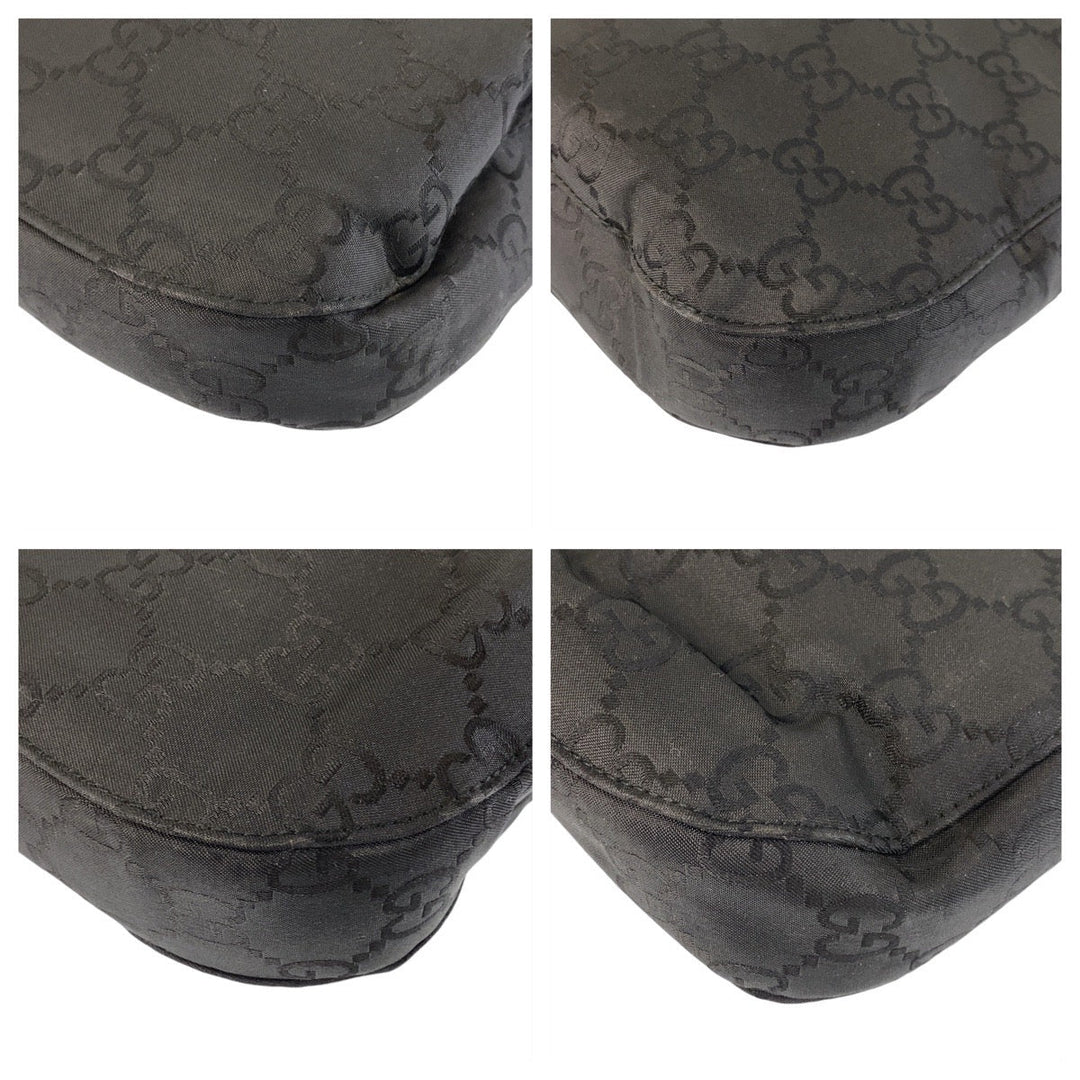 GUCCI Shoulder Bag 13166 GG canvas Black SilverMetal Shoulder Bag Women Used Authentic