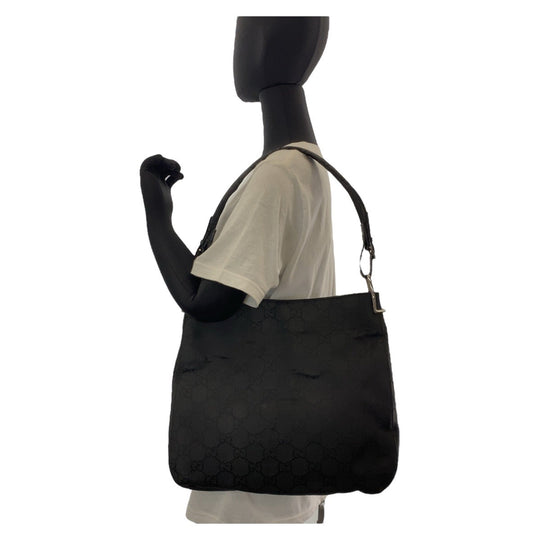 GUCCI Shoulder Bag 13166 GG canvas Black SilverMetal Shoulder Bag Women Used Authentic