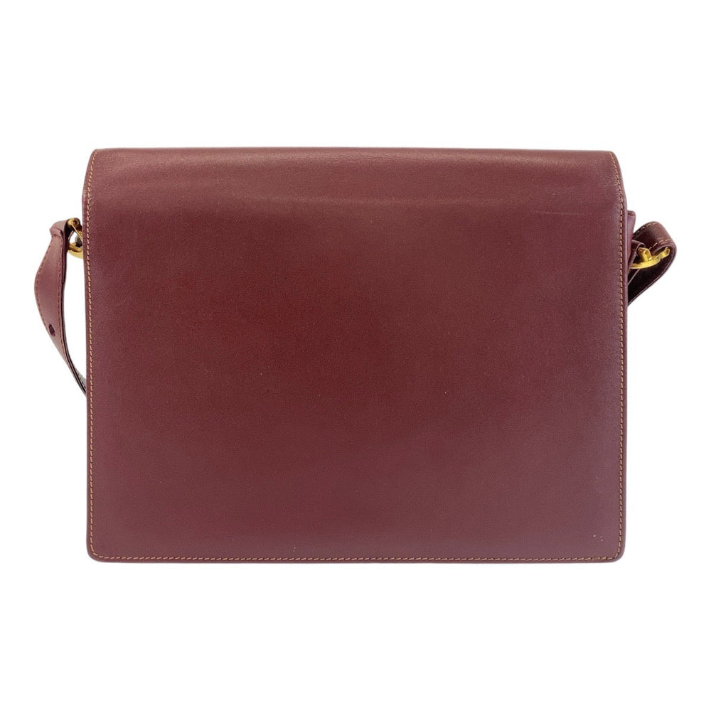 CARTIER Shoulder Bag leather Wine Red Bordeaux Gold Metal Crossbody Shoulder Bag Messenger Bag Must Line Women Used Authentic