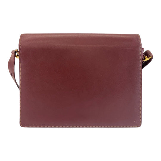 CARTIER Shoulder Bag leather Wine Red Bordeaux Gold Metal Crossbody Shoulder Bag Messenger Bag Must Line Women Used Authentic