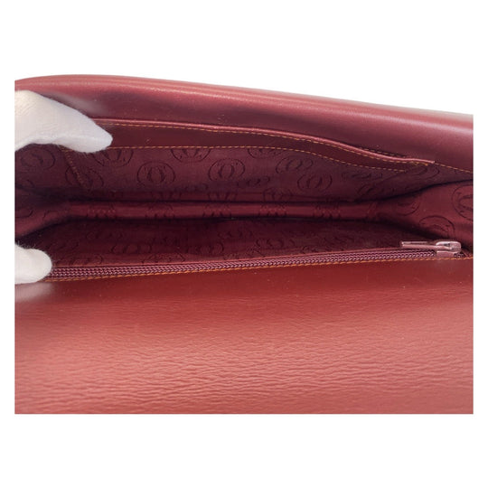 CARTIER Shoulder Bag leather Wine Red Bordeaux Gold Metal Crossbody Shoulder Bag Messenger Bag Must Line Women Used Authentic