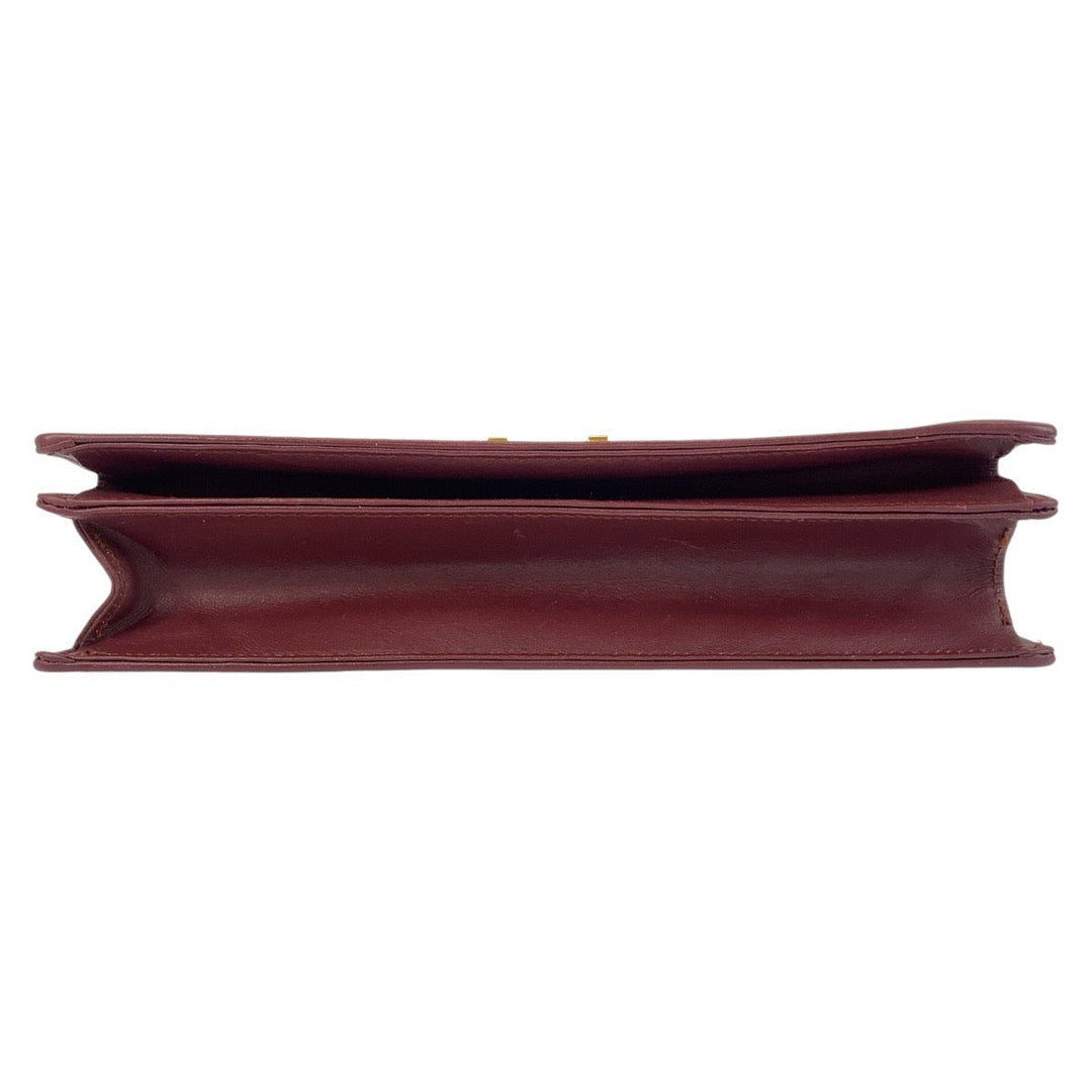 CARTIER Shoulder Bag leather Wine Red Bordeaux Gold Metal Crossbody Shoulder Bag Messenger Bag Must Line Women Used Authentic