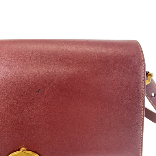 CARTIER Shoulder Bag leather Wine Red Bordeaux Gold Metal Crossbody Shoulder Bag Messenger Bag Must Line Women Used Authentic