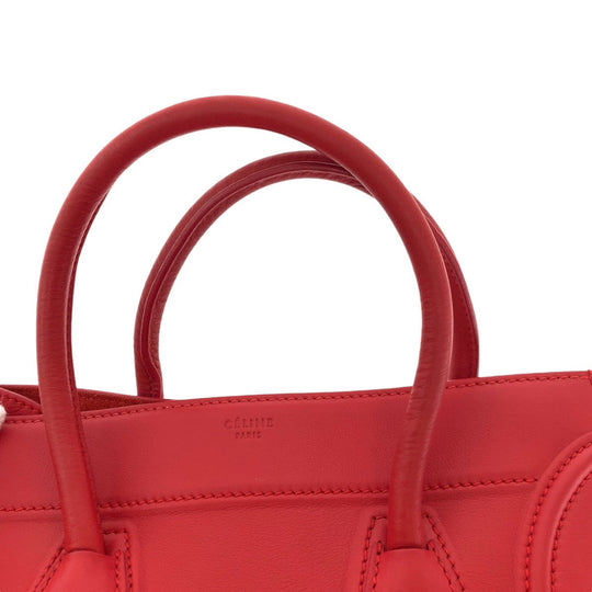 CELINE Tote Bag leather Red Silver Metal Tote Bag handbag Luggage phantom Women Used Authentic