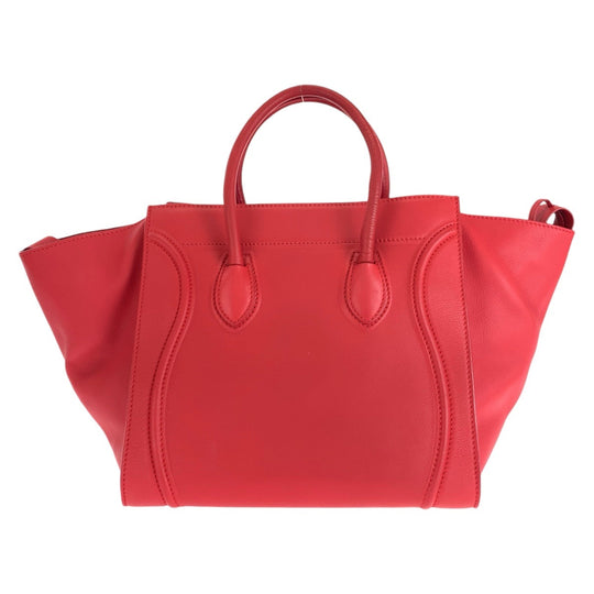 CELINE Tote Bag leather Red Silver Metal Tote Bag handbag Luggage phantom Women Used Authentic