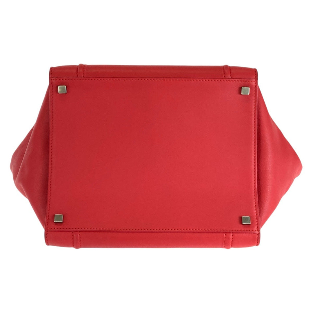 CELINE Tote Bag leather Red Silver Metal Tote Bag handbag Luggage phantom Women Used Authentic