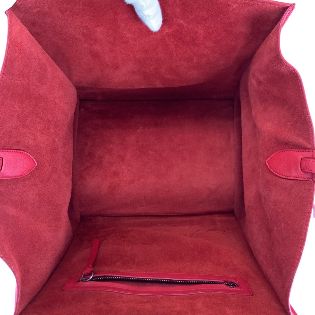 CELINE Tote Bag leather Red Silver Metal Tote Bag handbag Luggage phantom Women Used Authentic