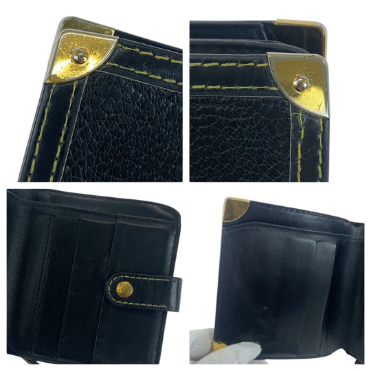 LOUIS VUITTON Bifold Wallet M91828 leather Black GoldMetal Folding wallet Compact wallet Suhari mens(Unisex) Used Authentic