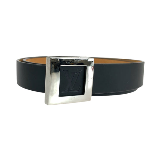 LOUIS VUITTON belt M6896 leather black belt square buckle Saintur LV stamp mens Used Authentic