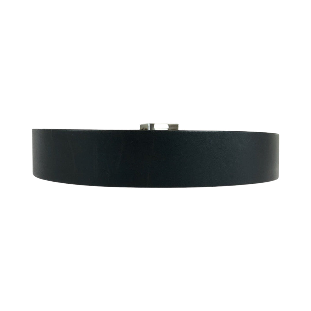 LOUIS VUITTON belt M6896 leather black belt square buckle Saintur LV stamp mens Used Authentic