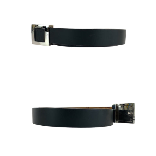 LOUIS VUITTON belt M6896 leather black belt square buckle Saintur LV stamp mens Used Authentic