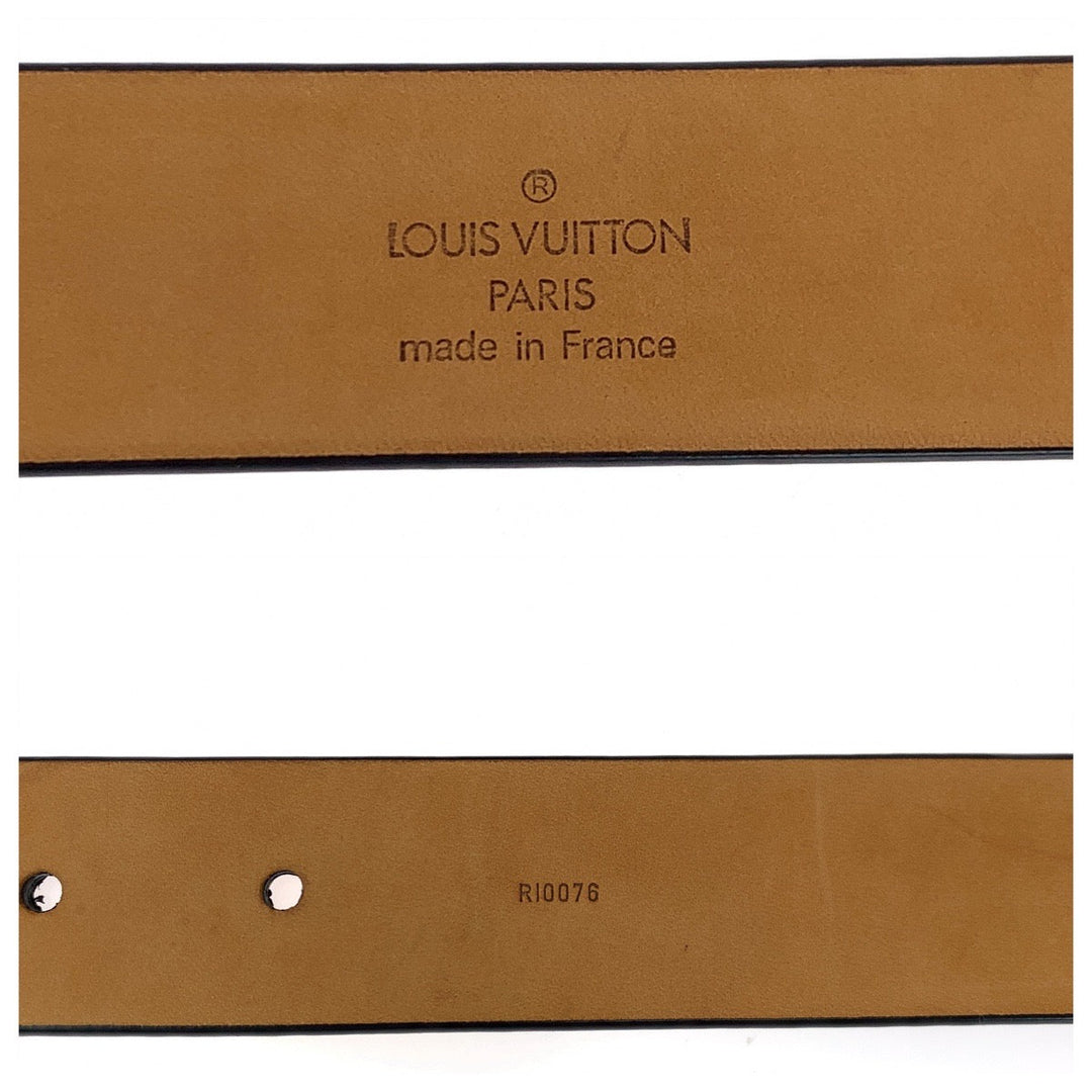 LOUIS VUITTON belt M6896 leather black belt square buckle Saintur LV stamp mens Used Authentic