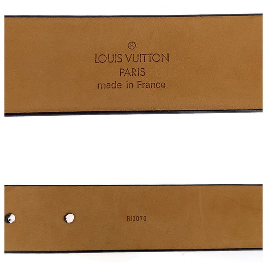 LOUIS VUITTON belt M6896 leather black belt square buckle Saintur LV stamp mens Used Authentic