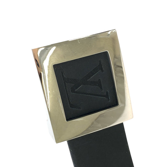 LOUIS VUITTON belt M6896 leather black belt square buckle Saintur LV stamp mens Used Authentic
