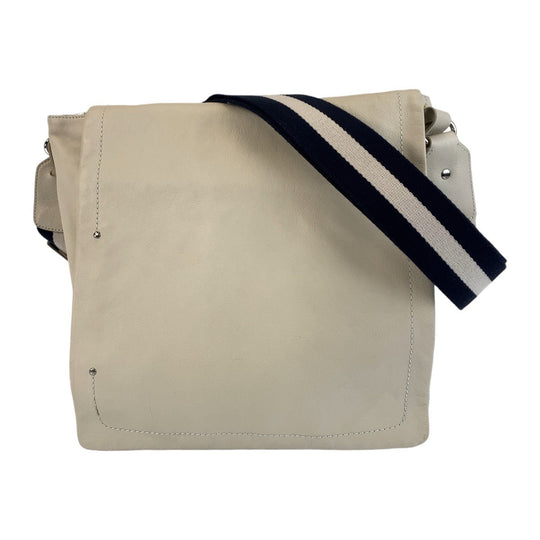BALLY Shoulder Bag leather White SilverMetal Crossbody Shoulder Bag Messenger Bag mens Used Authentic