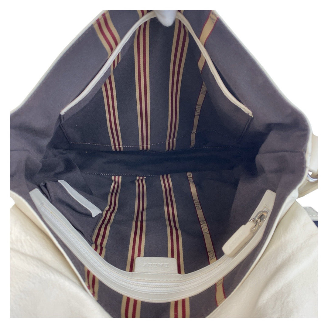 BALLY Shoulder Bag leather White SilverMetal Crossbody Shoulder Bag Messenger Bag mens Used Authentic