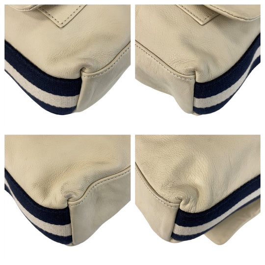 BALLY Shoulder Bag leather White SilverMetal Crossbody Shoulder Bag Messenger Bag mens Used Authentic