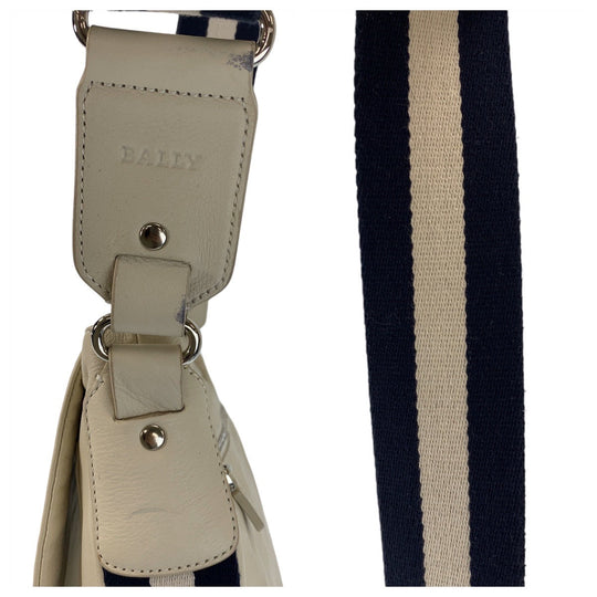 BALLY Shoulder Bag leather White SilverMetal Crossbody Shoulder Bag Messenger Bag mens Used Authentic