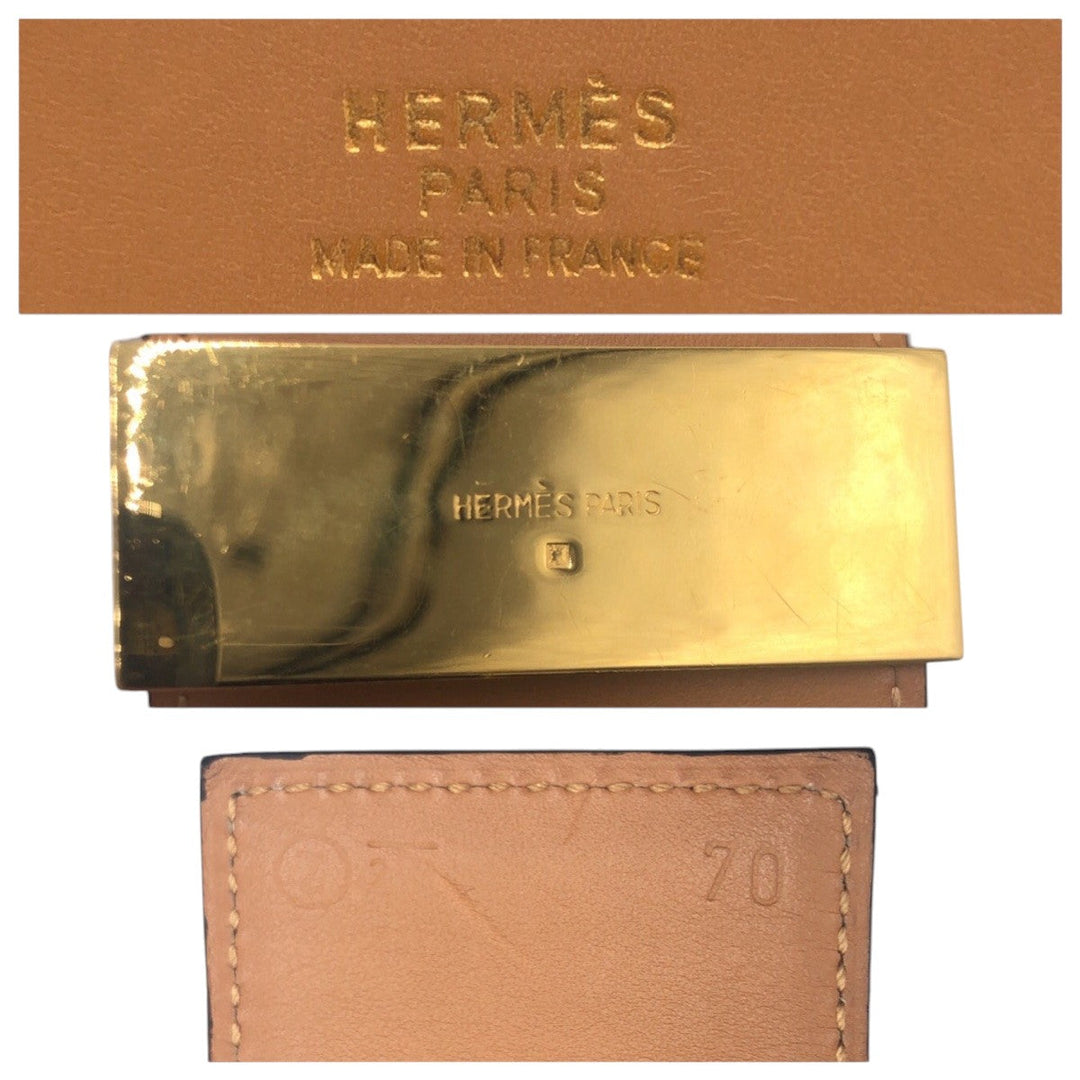 HERMES belt leather Brown gold Cory Edssian mens Used Authentic