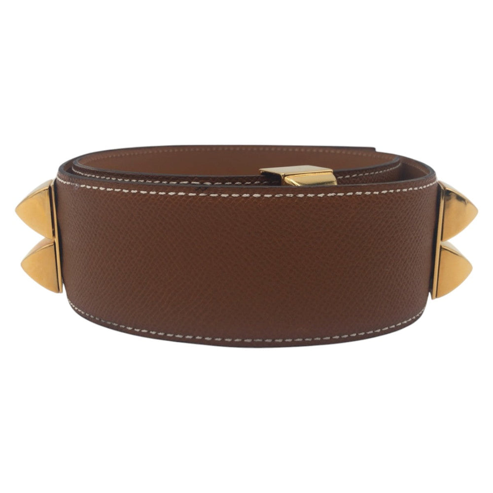 HERMES belt leather Brown gold Cory Edssian mens Used Authentic